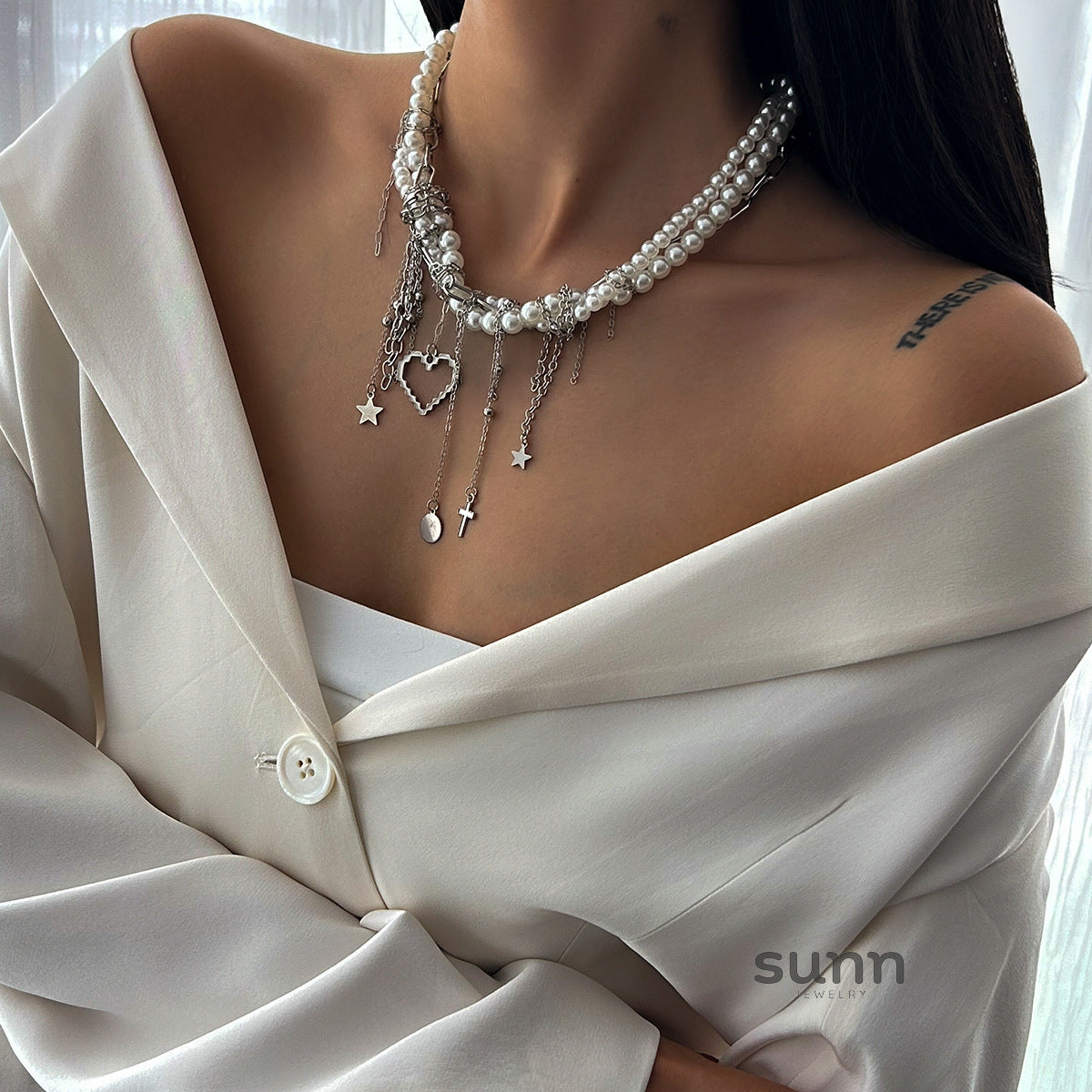 Adrianna Layered Pearl Heart Necklace [WW6OFN7D]