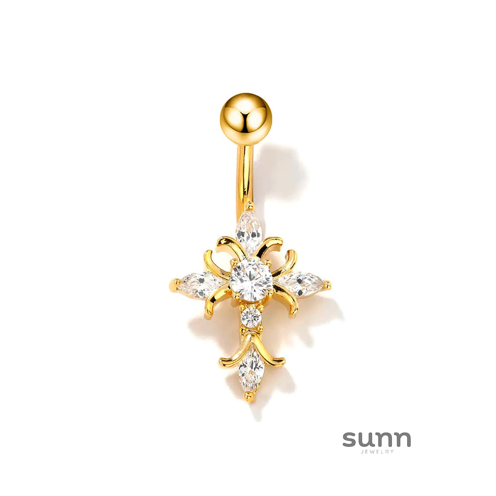 Adya Zircon Cross Belly Ring [F9KPWXY8]