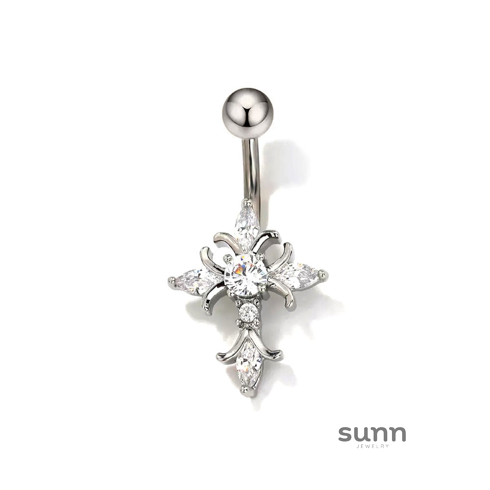 Adya Zircon Cross Belly Ring [6MBVC4E9]