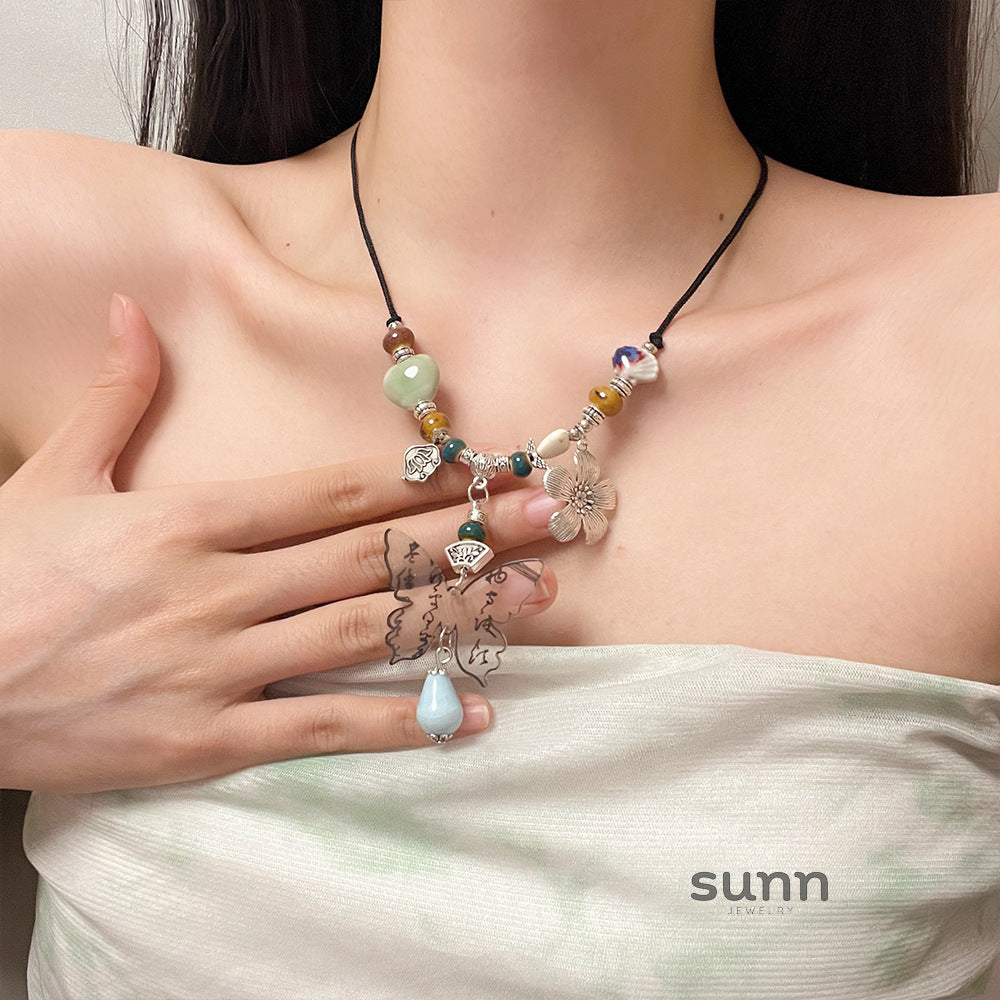 Ahna Ceramic Butterfly Necklace [0N29I7CO]