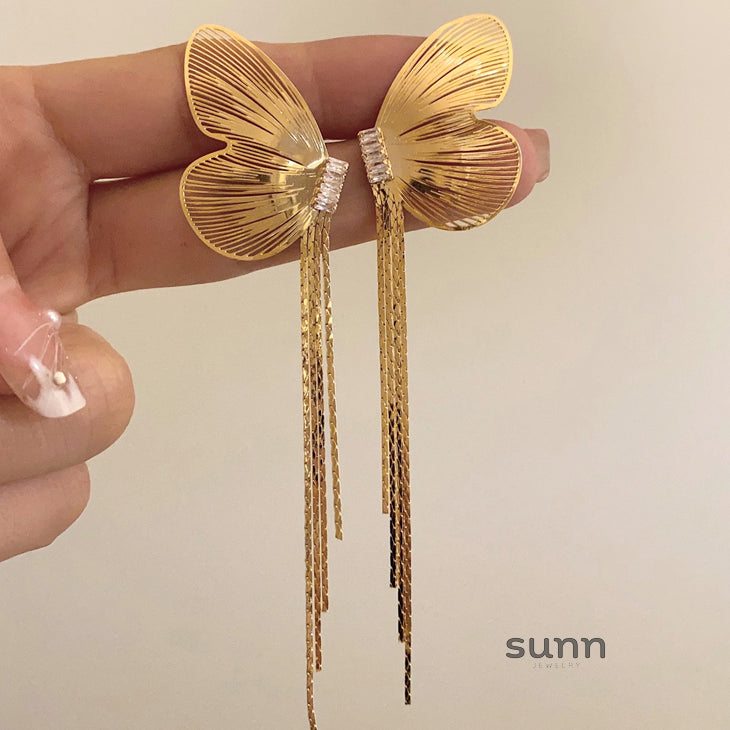 Aiden Butterfly Wing Tassel Earrings [IASQL1B4]