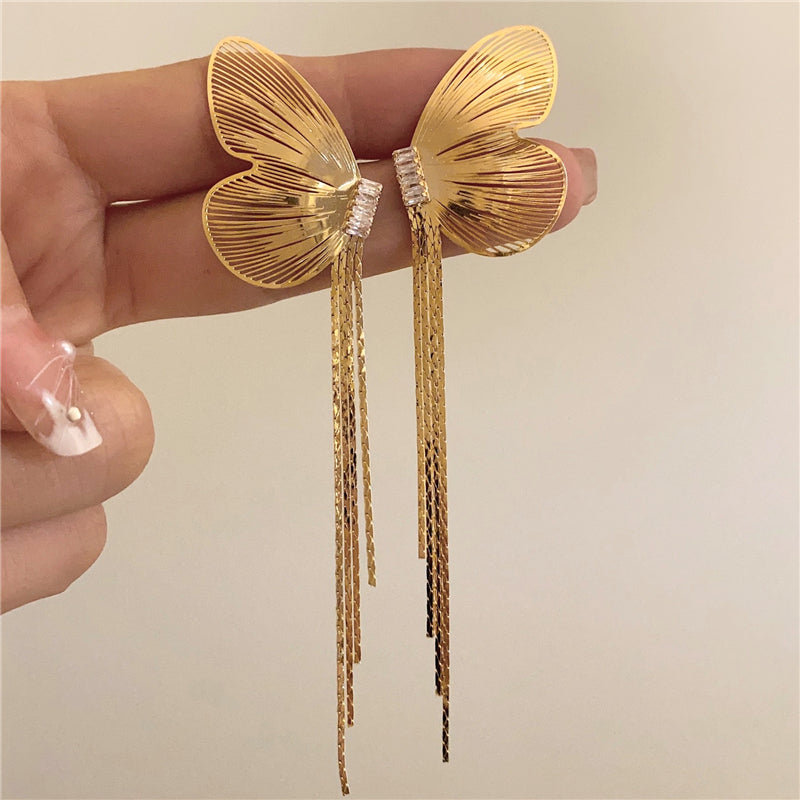 Aiden Butterfly Wing Tassel Earrings [HSX0T25X]