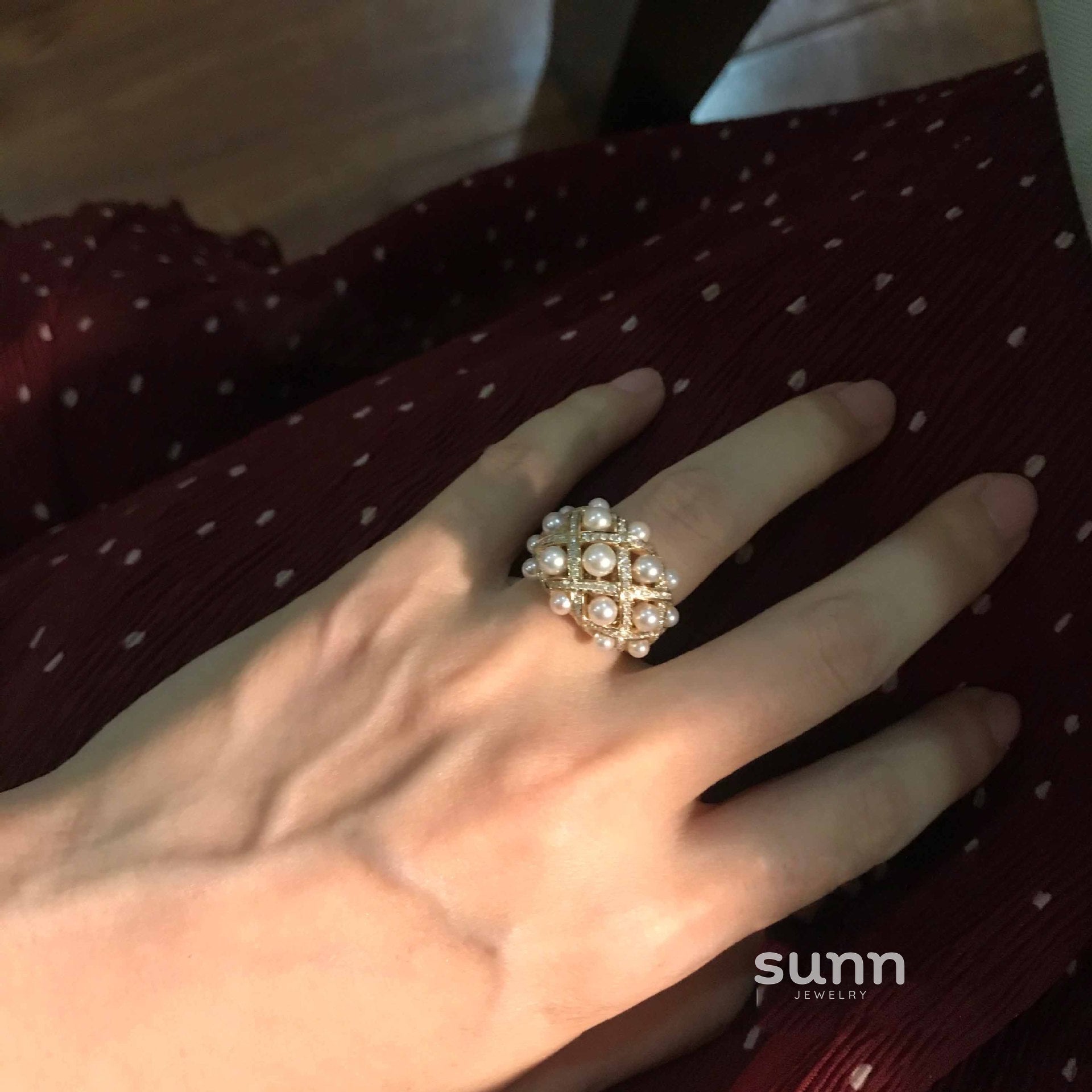 Ainsley Lace Pearl Ring [INQ2NSKH]