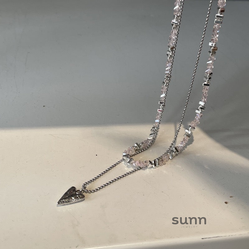 Aishah Crystal Heart Layered Necklace [PURBH8HZ]