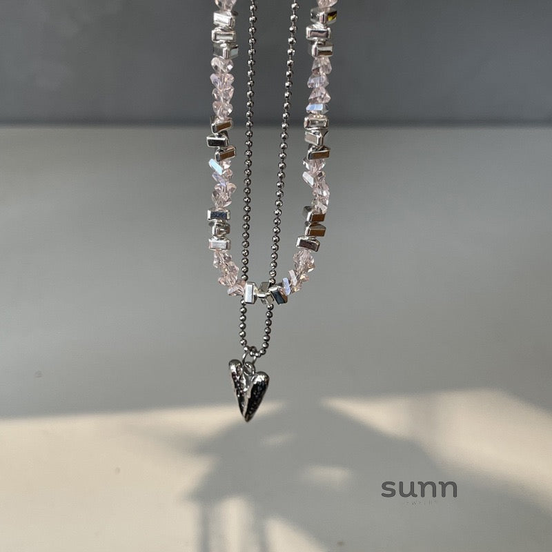 Aishah Crystal Heart Layered Necklace [ED12MU5G]