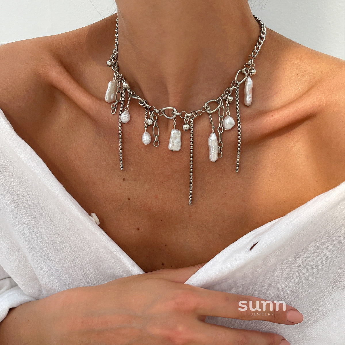Aiya Irregular Pearl Heart Necklace [21IYFEUK]