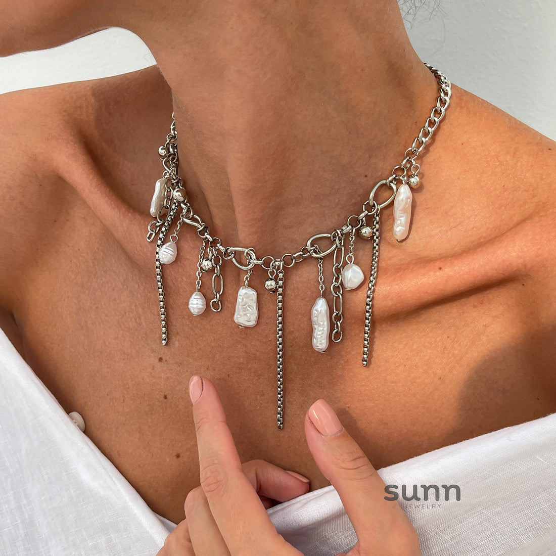 Aiya Irregular Pearl Heart Necklace [T08B9O7C]