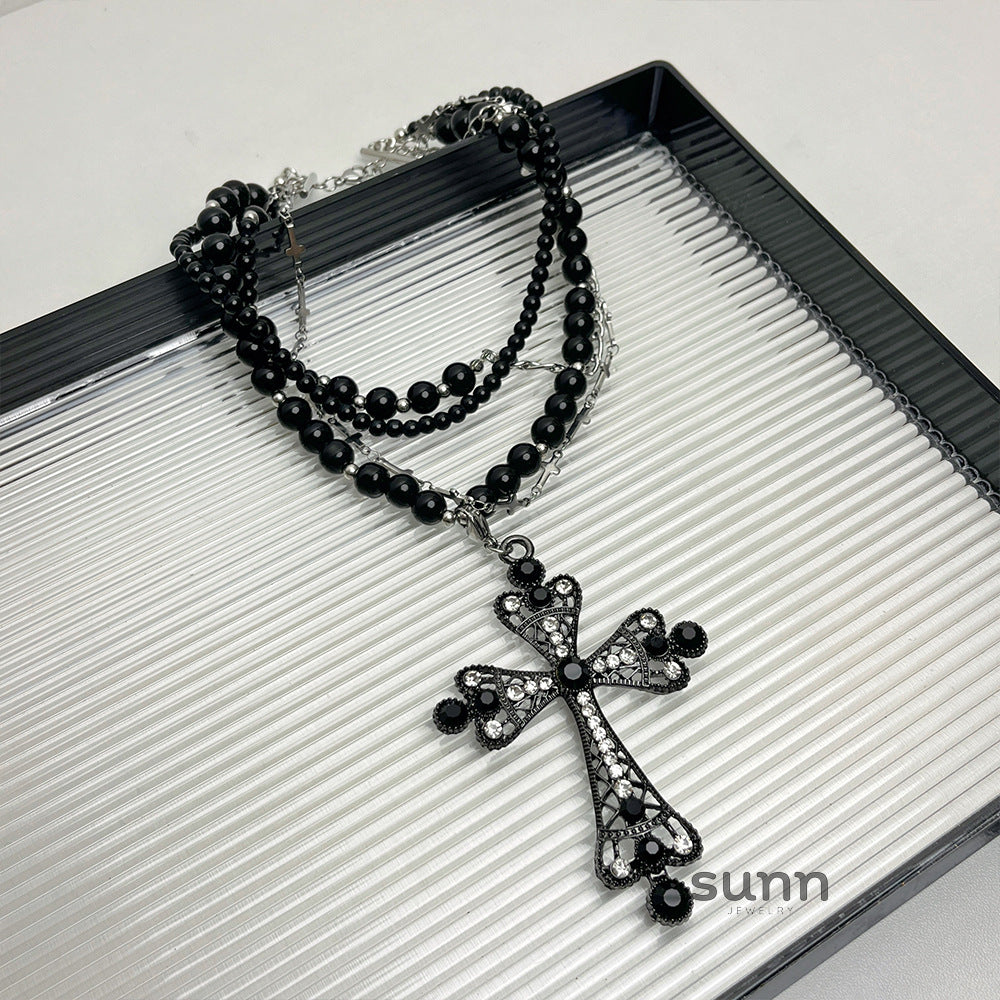 Ajla Layered Pearl Cross Necklace [ZU1B9IKX]