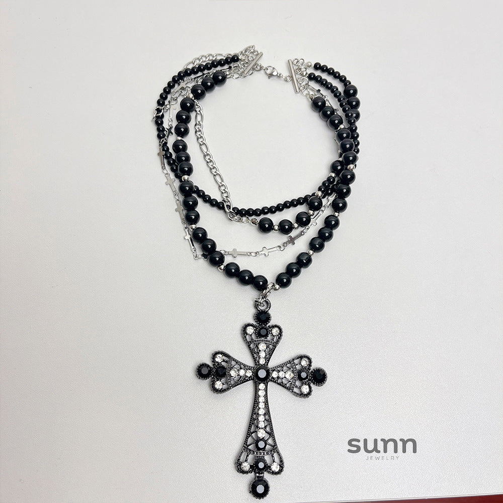 Ajla Layered Pearl Cross Necklace [JCDJE5IH]