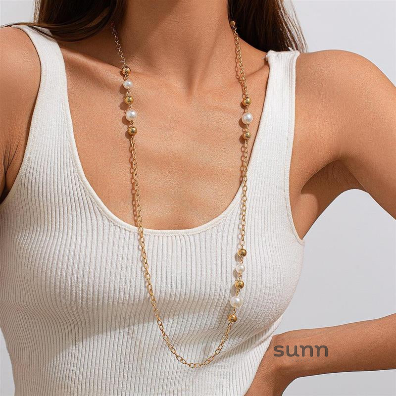 Akayla Layered Pearl Flower Necklace [PZJEA1WT]