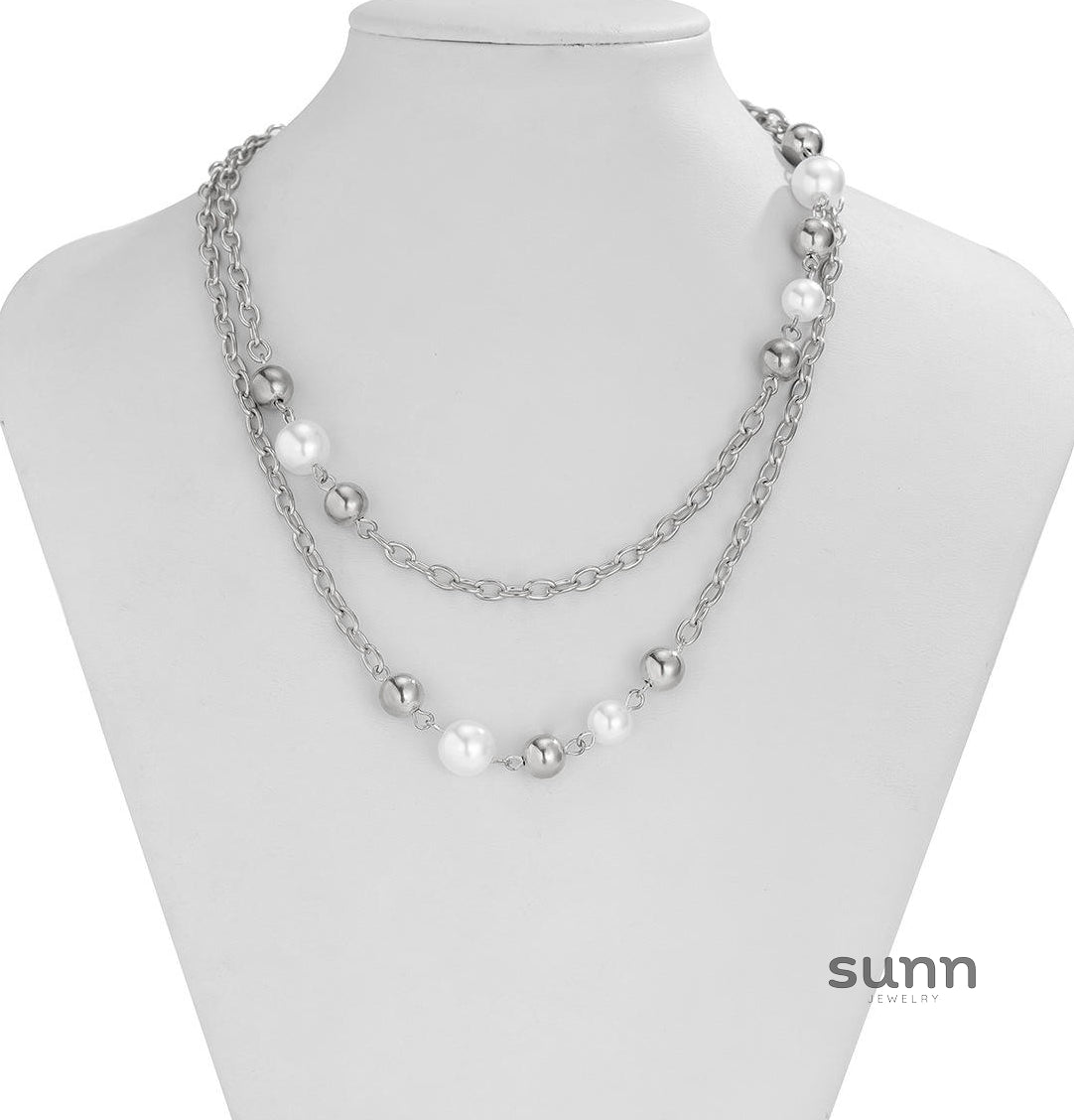 Akayla Layered Pearl Flower Necklace [3C5G3PF4]