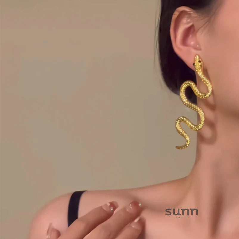 Akshara Gold Serpent Drop Earrings
