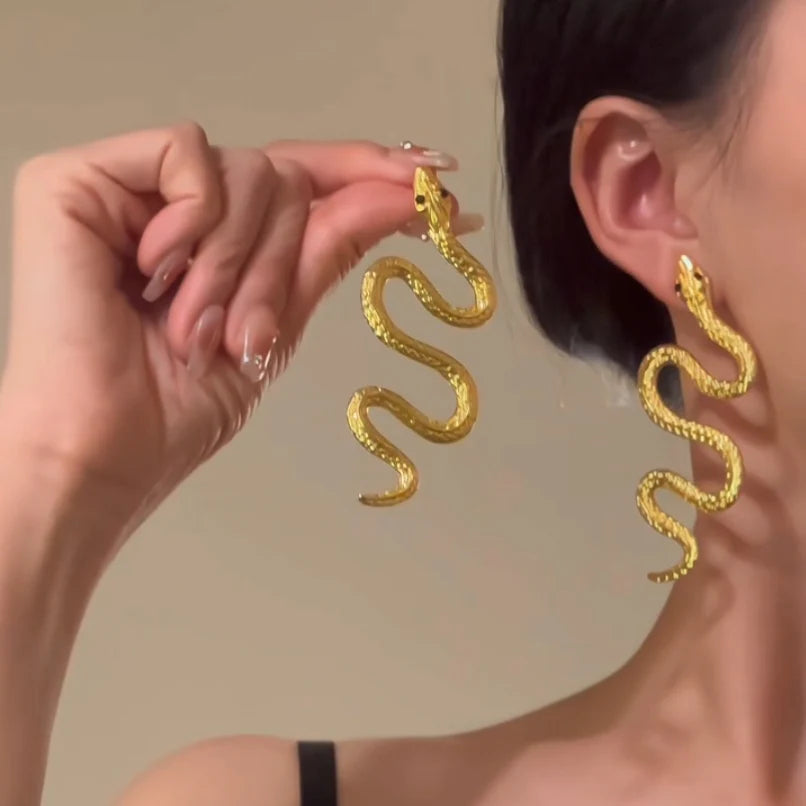 Akshara Gold Serpent Drop Earrings