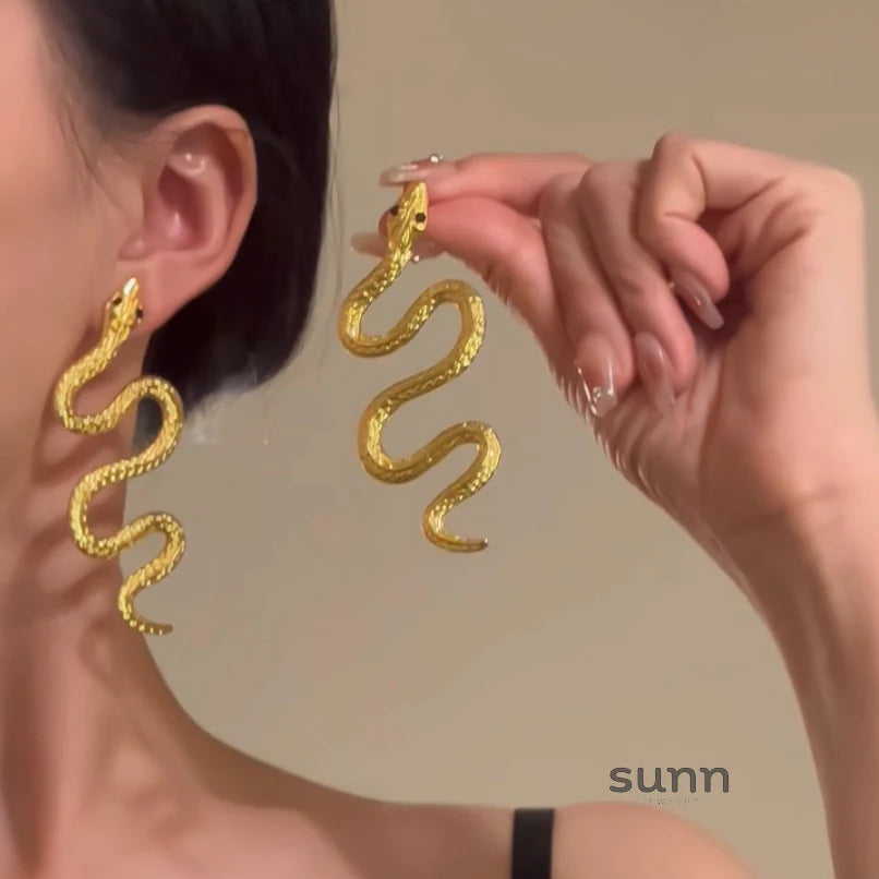 Akshara Gold Serpent Drop Earrings