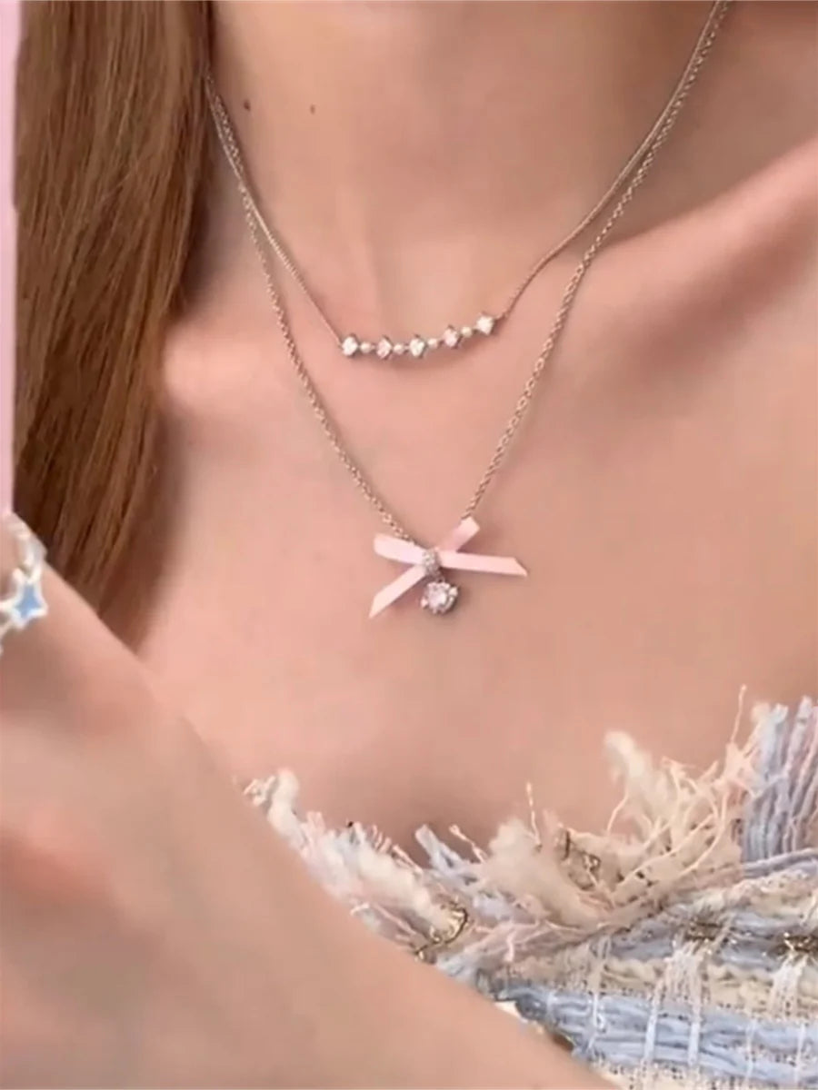 Akshara Pink Bow Heart Necklace
