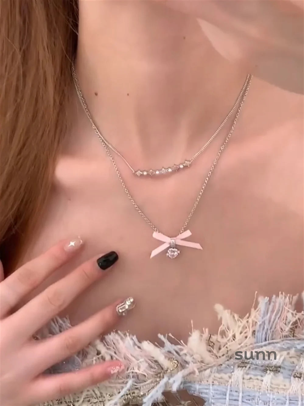 Akshara Pink Bow Heart Necklace
