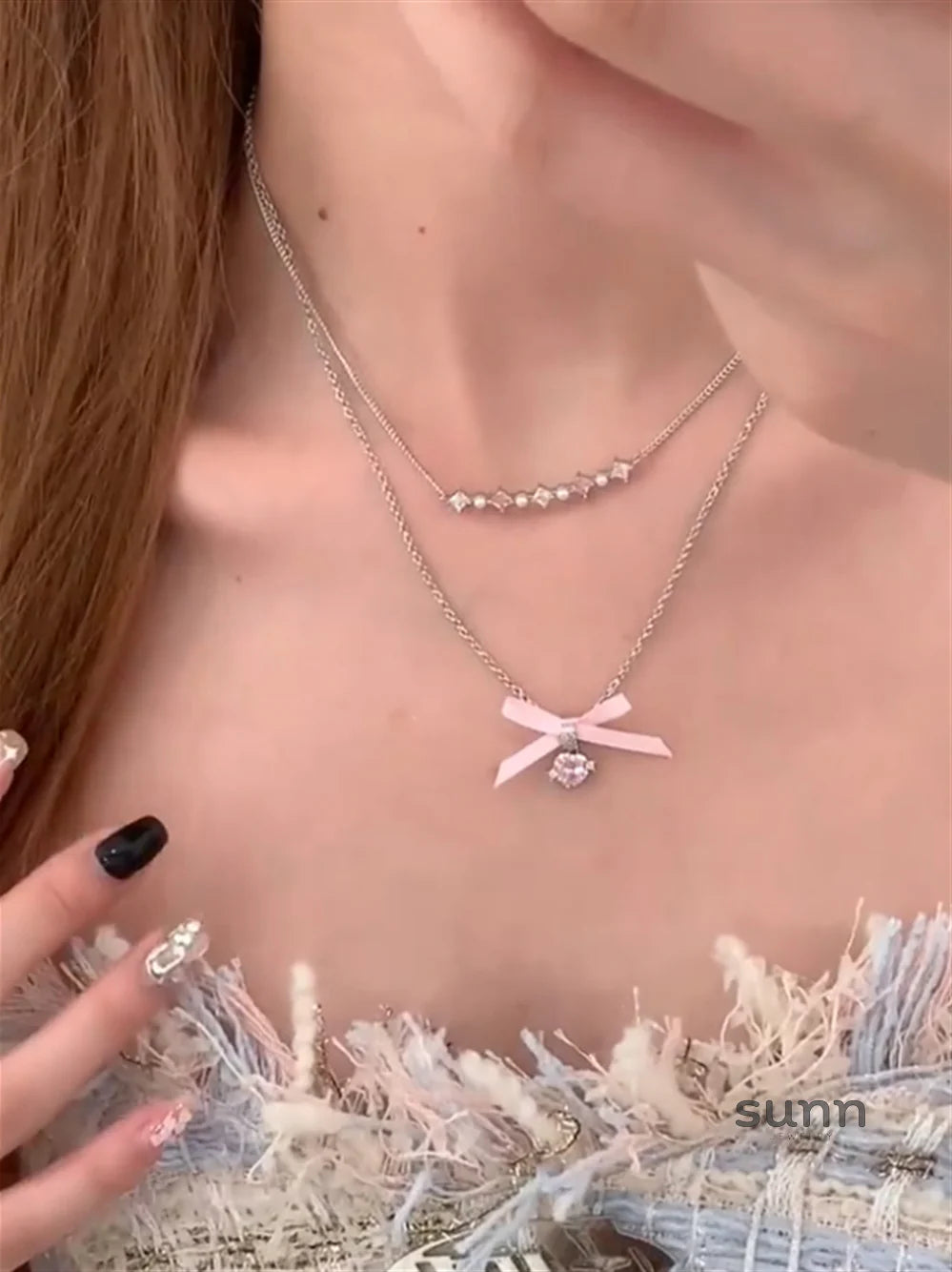 Akshara Pink Bow Heart Necklace