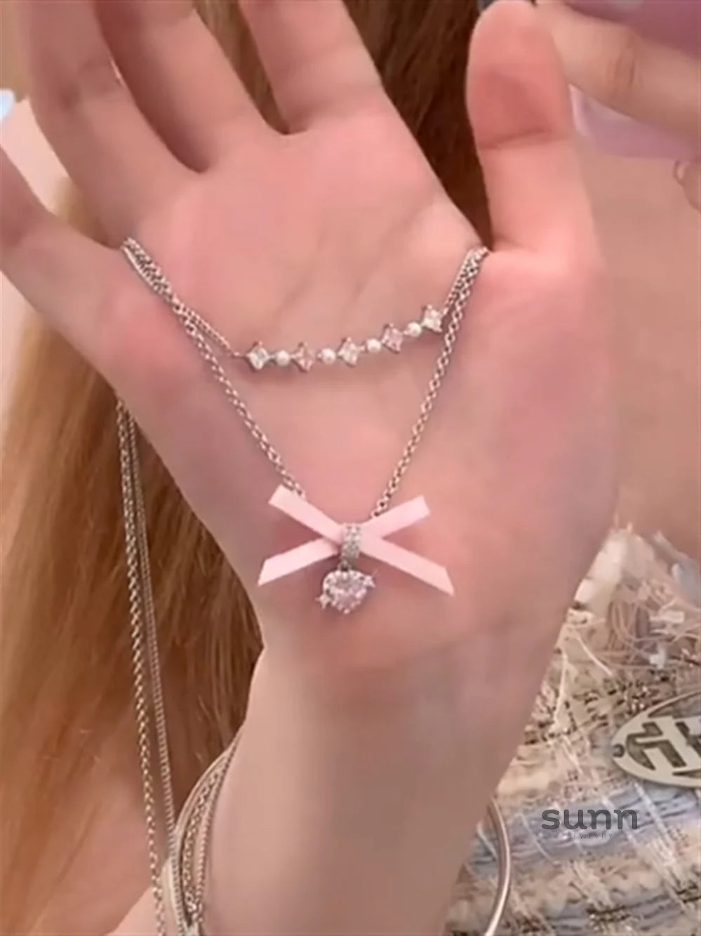 Akshara Pink Bow Heart Necklace