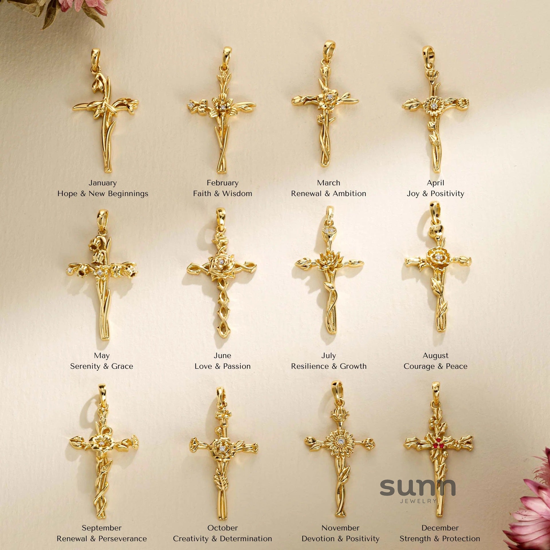 Alaiah Birth Flower Cross Necklace [CJ2C7UIH]