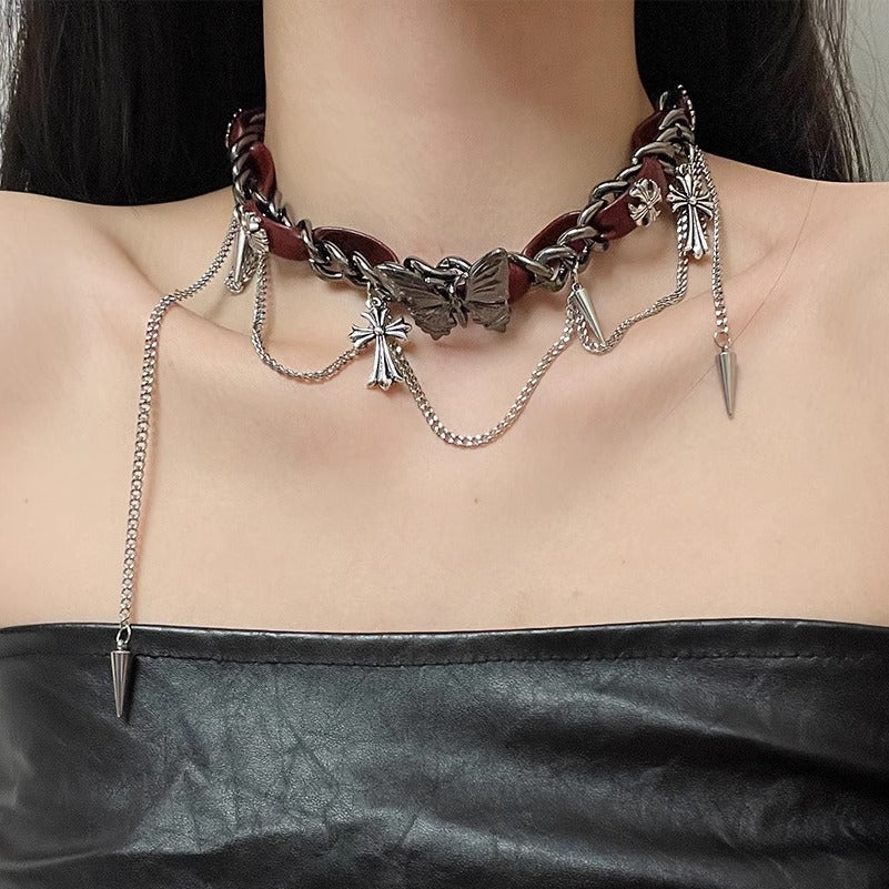Alanis Leather Butterfly Choker [P5WOVRQR]