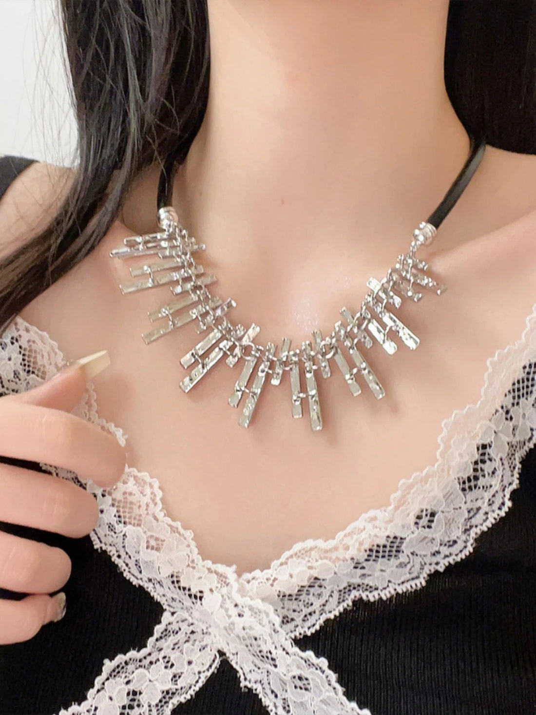 Alannah Lace Crystal Tassel Necklace