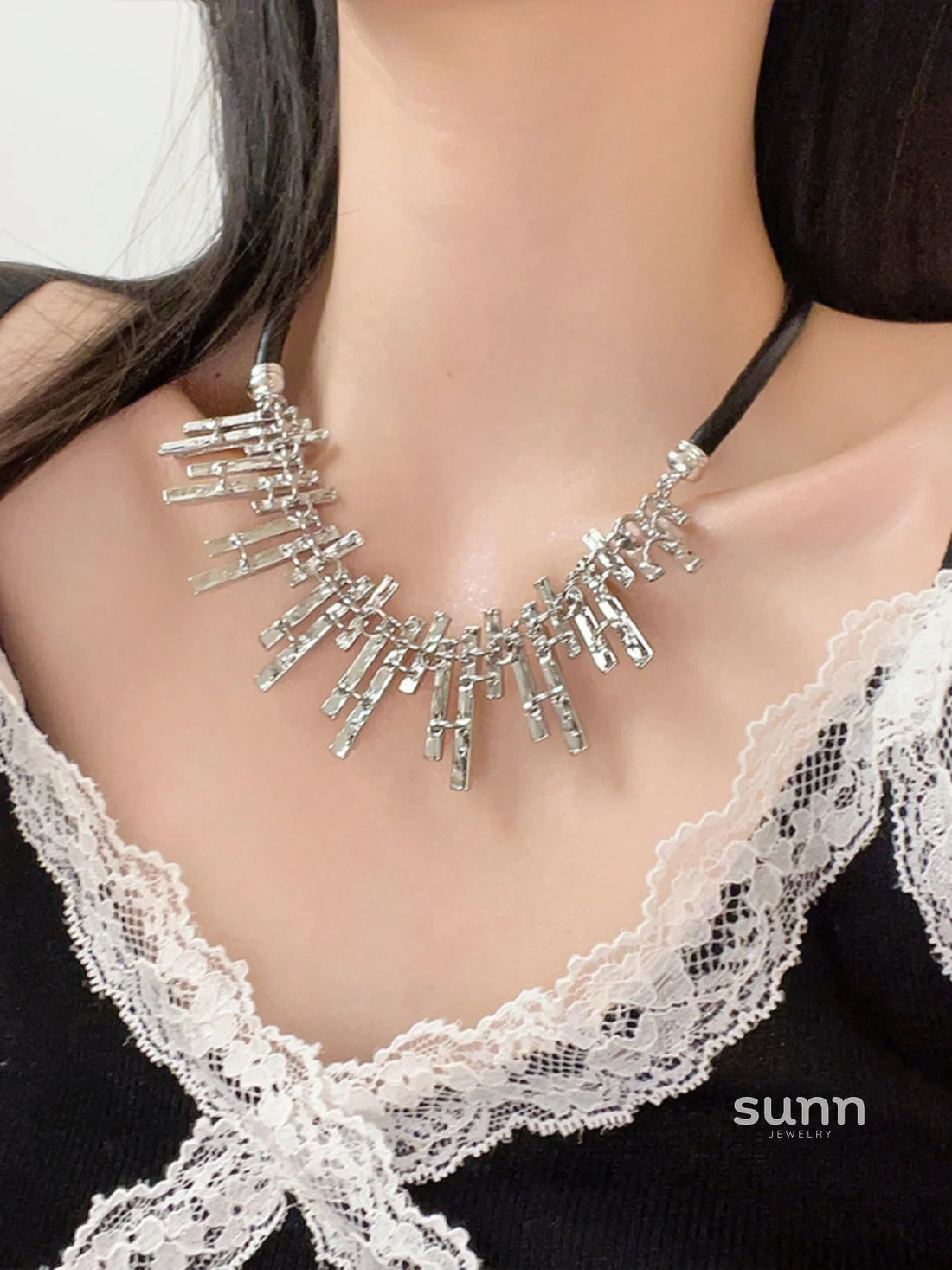 Alannah Lace Crystal Tassel Necklace