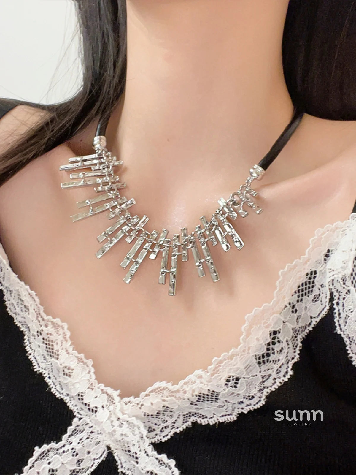 Alannah Lace Crystal Tassel Necklace