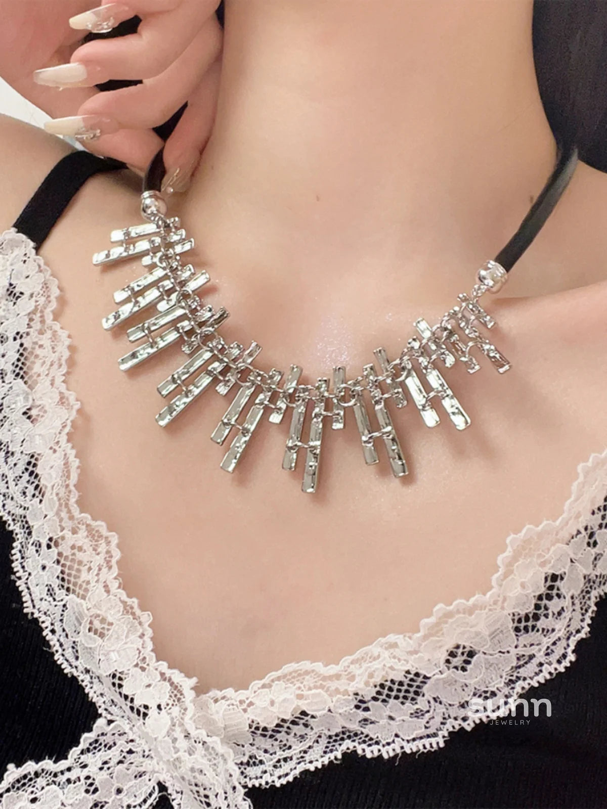 Alannah Lace Crystal Tassel Necklace