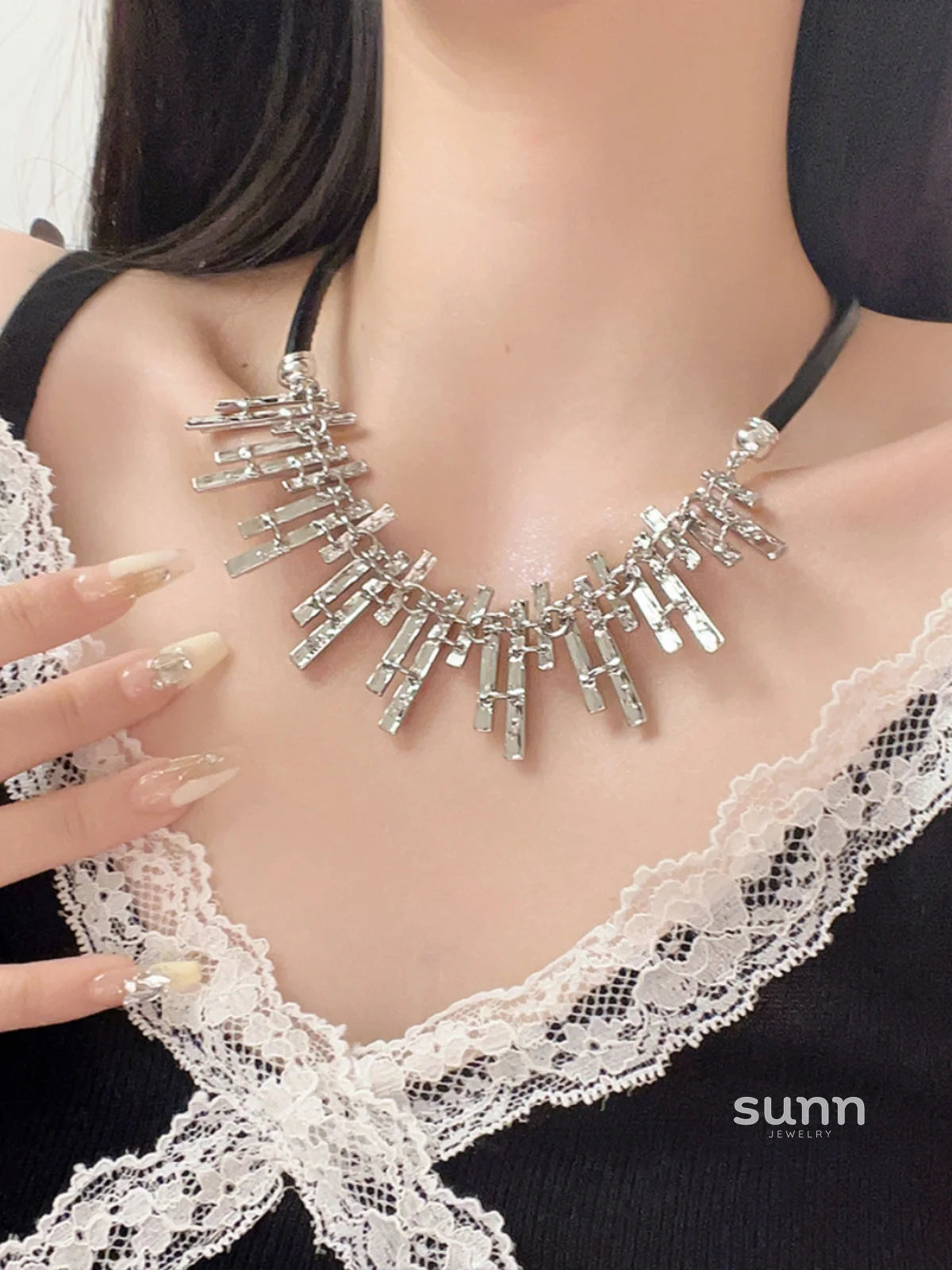 Alannah Lace Crystal Tassel Necklace