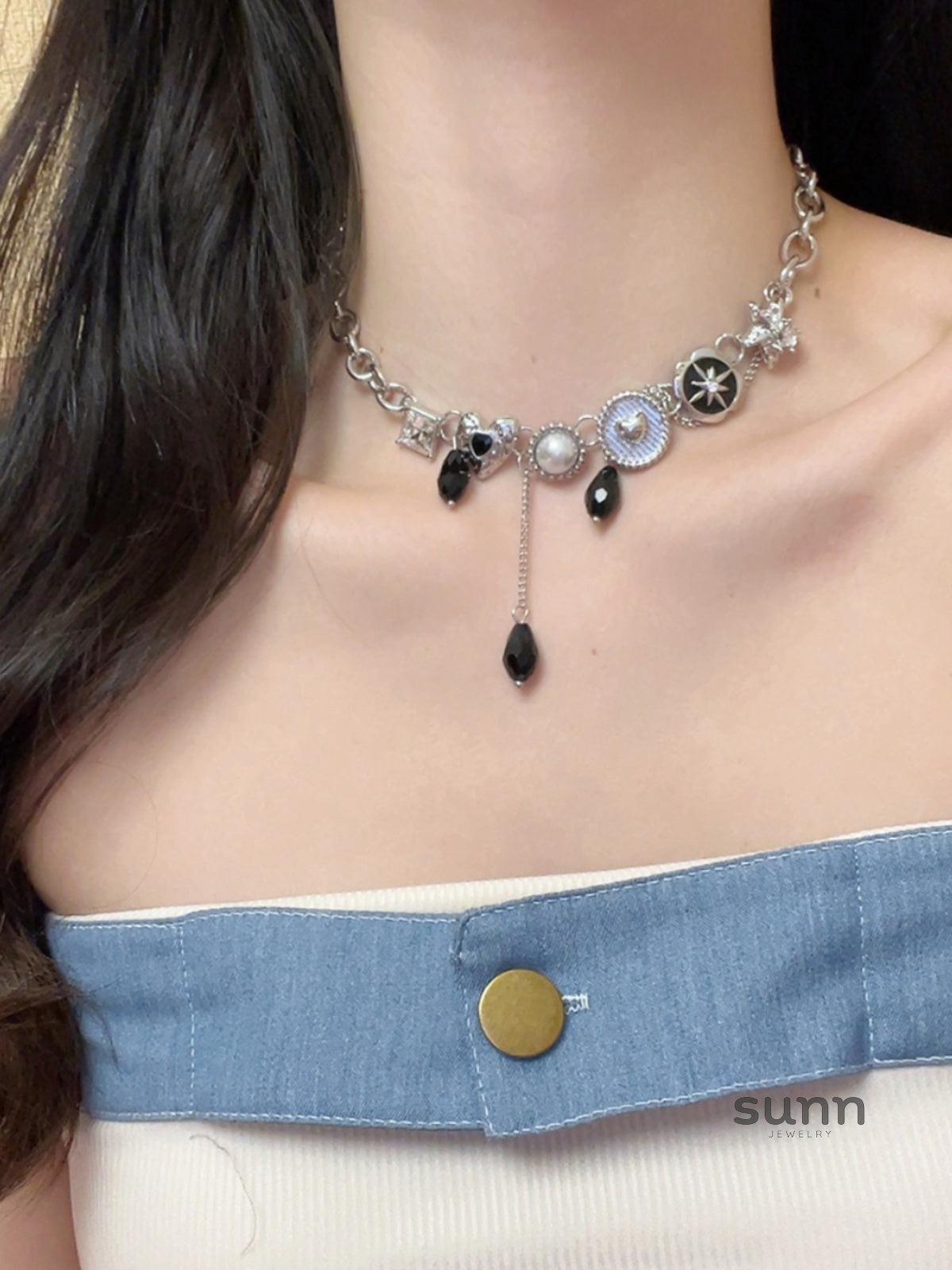 Alecia Crystal Button Heart Necklace [TYOSO1BT]