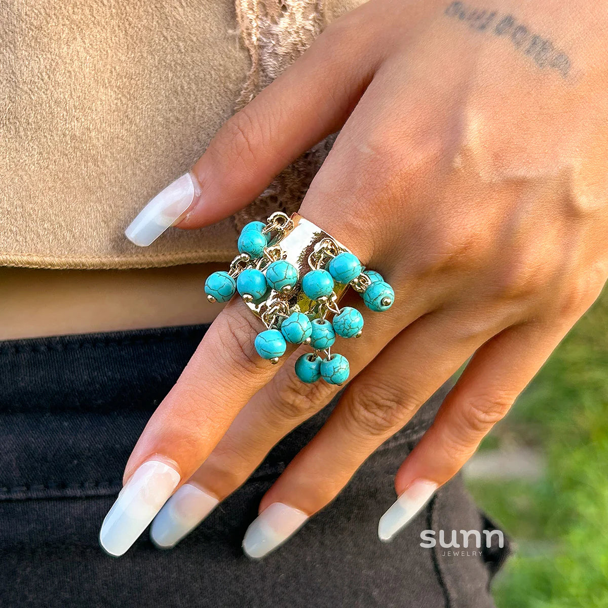 Aleina Chunky Beaded Open Ring