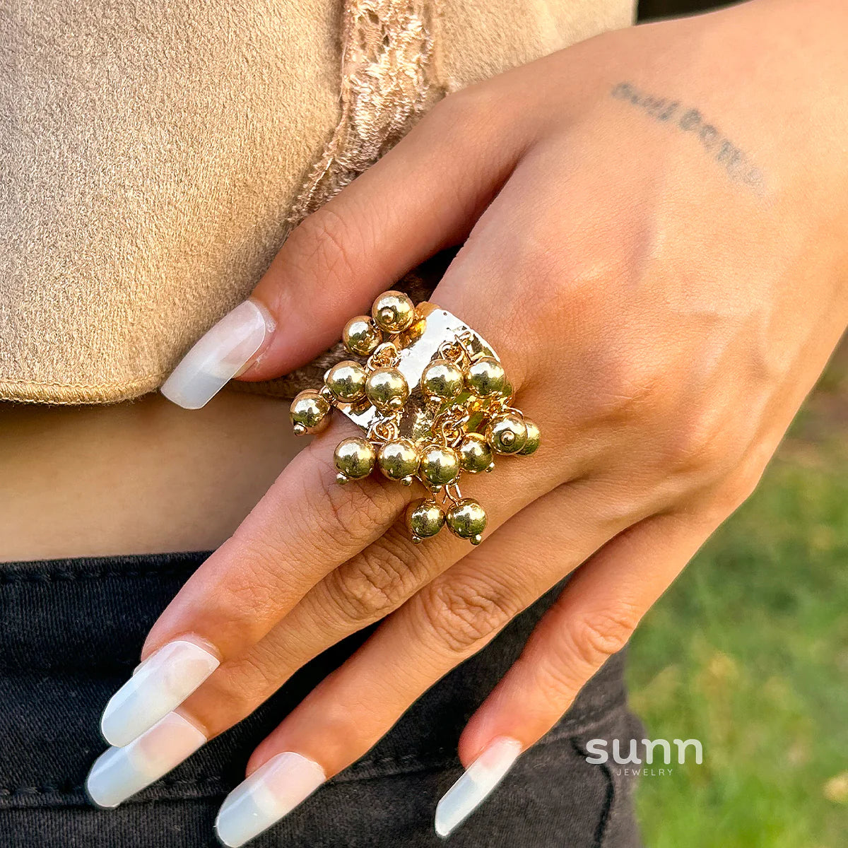 Aleina Chunky Beaded Open Ring