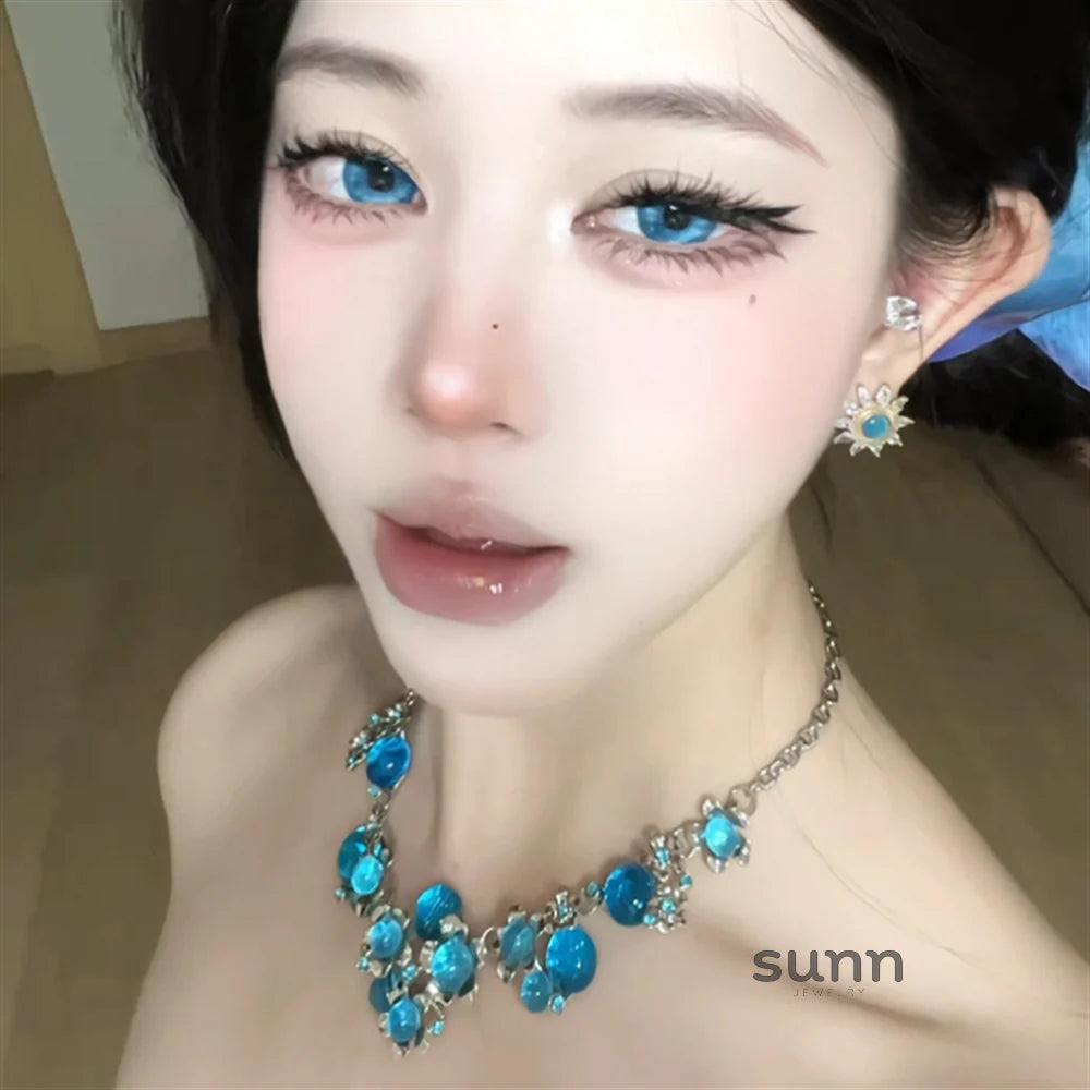 Aleya Blue Crystal Bloom Necklace