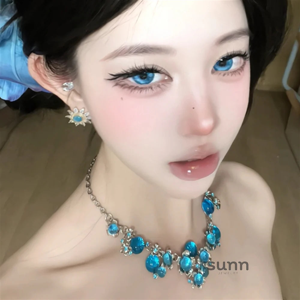 Aleya Blue Crystal Bloom Necklace