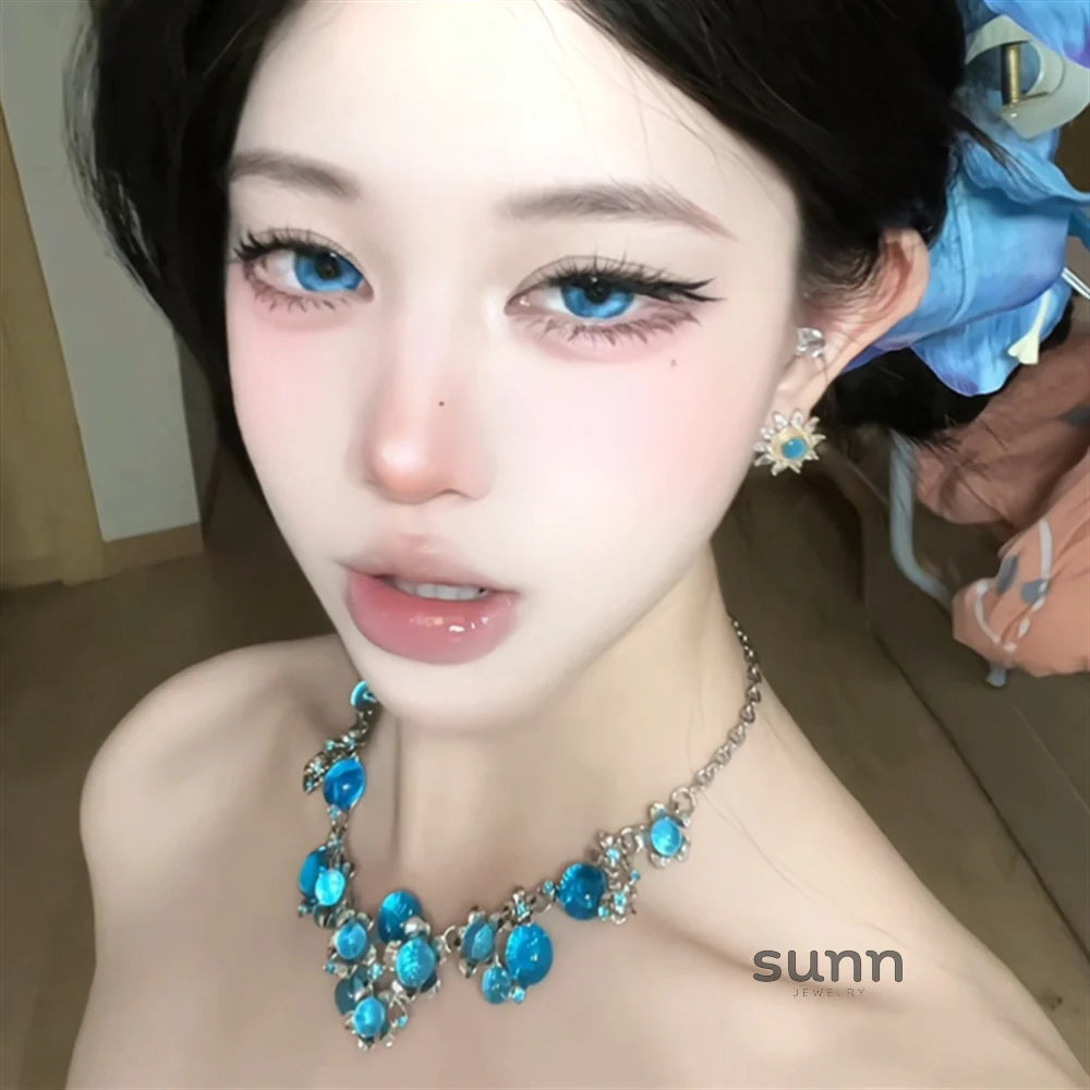 Aleya Blue Crystal Bloom Necklace
