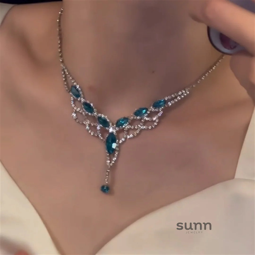 Alianny V-Shape Rhinestone Necklace Set