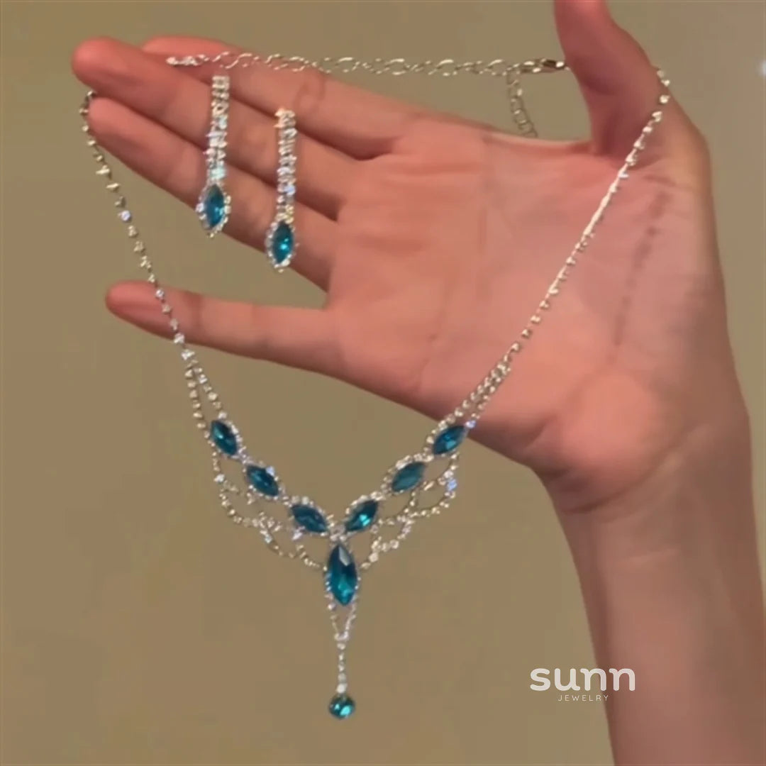 Alianny V-Shape Rhinestone Necklace Set