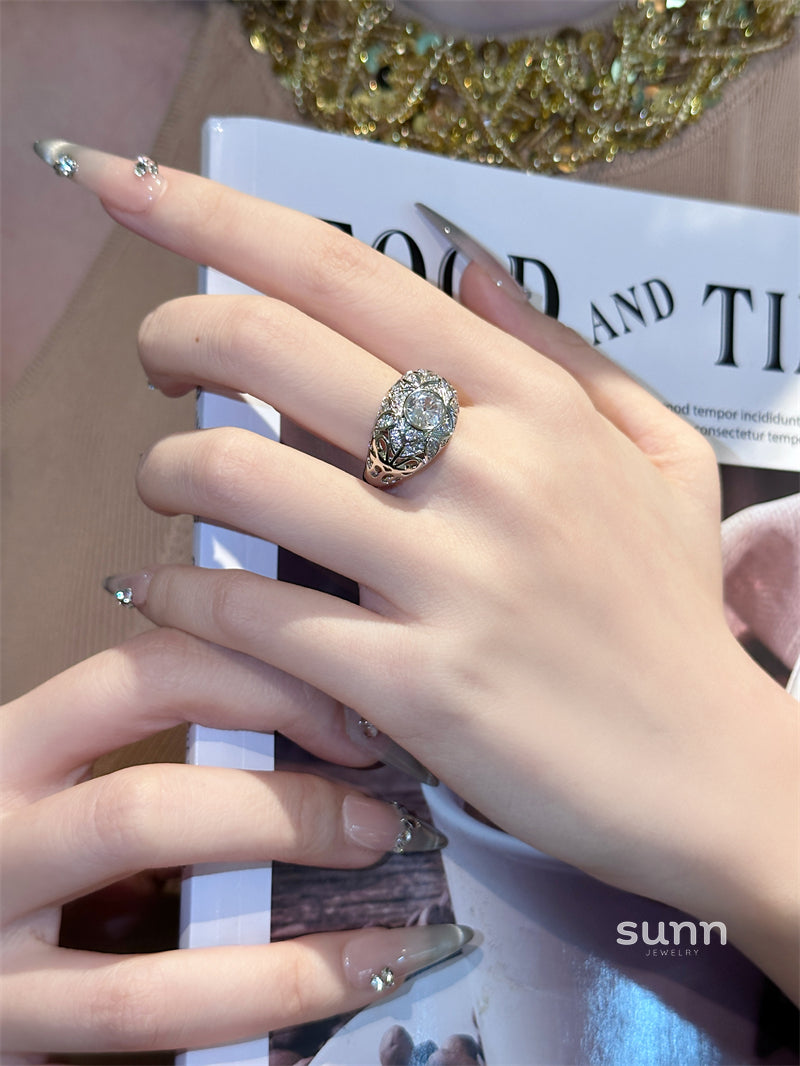 Alice Zircon Floral Open Ring [7Y2BQ4I8]