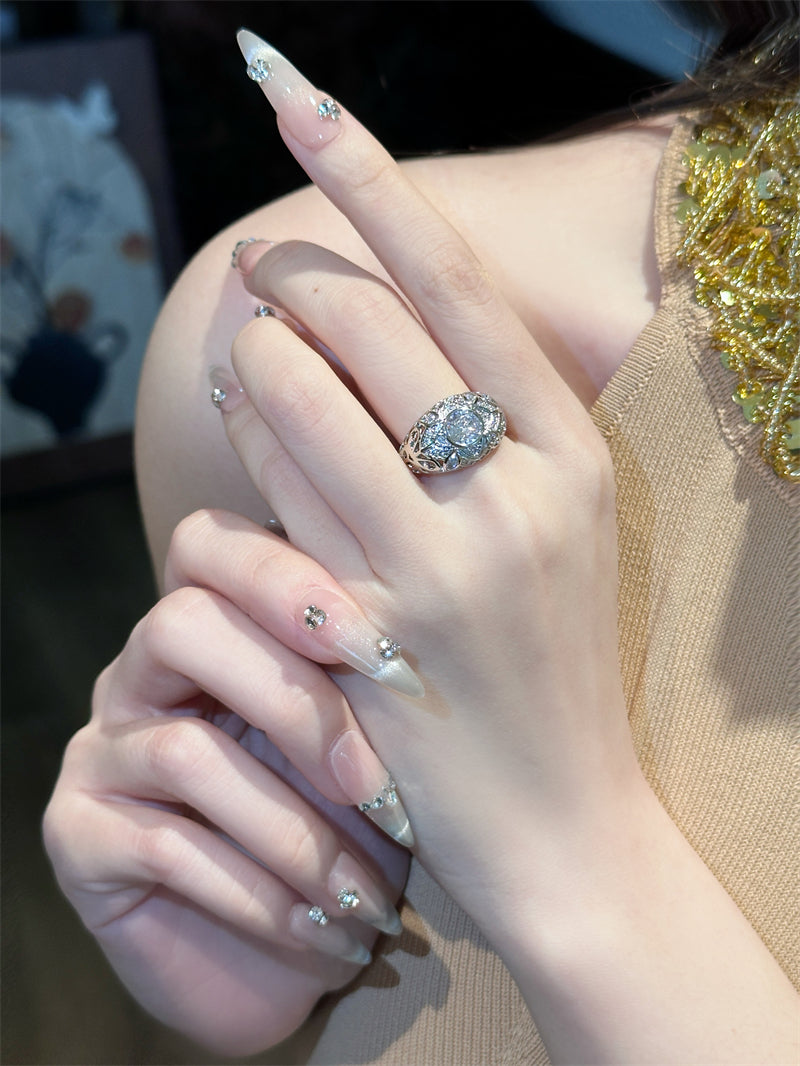 Alice Zircon Floral Open Ring [2BBA1Q08]