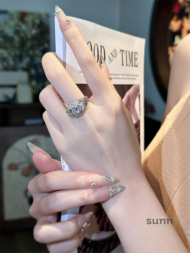 Alice Zircon Floral Open Ring [E2SL393E]