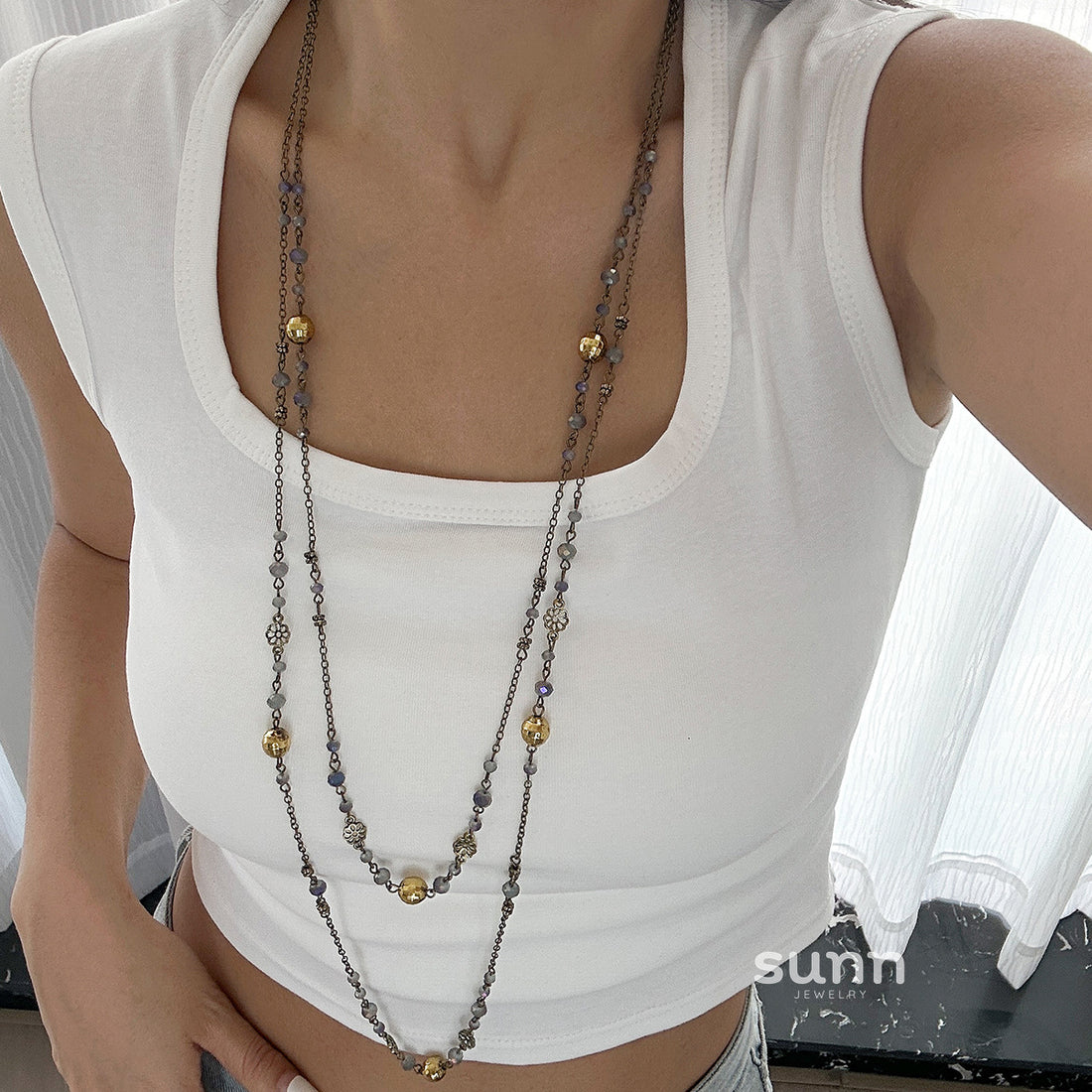 Alicen Pearl Star Chain Necklace [SE29K8A1]