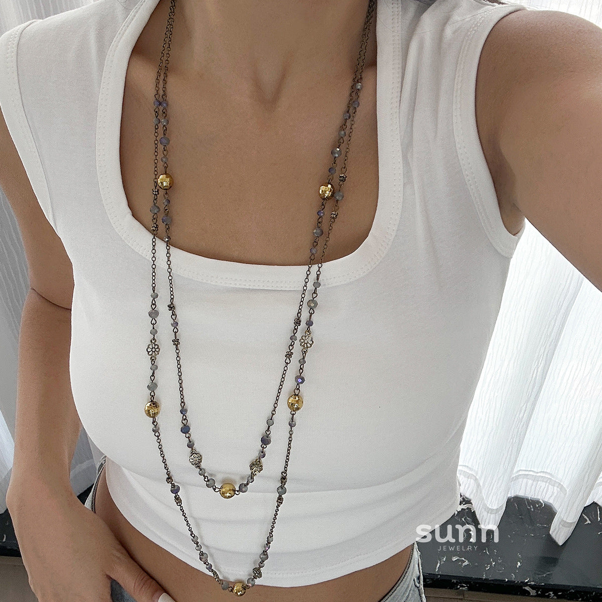Alicen Pearl Star Chain Necklace [PFPX1KT0]