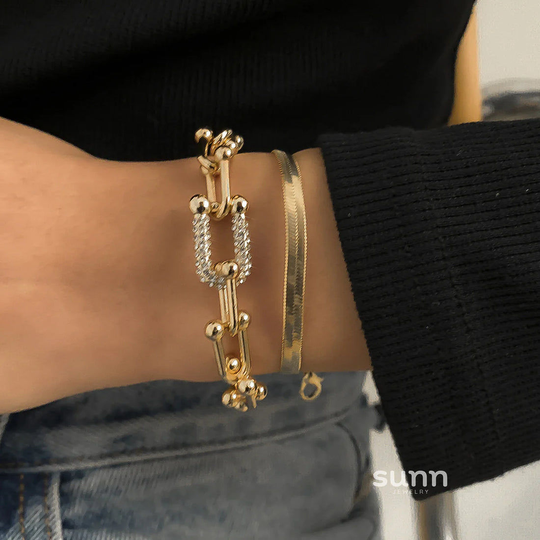 Alida Rhinestone Layered Bracelet Set