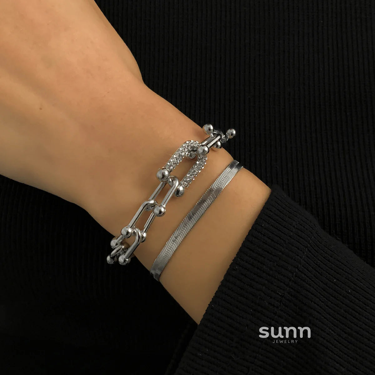 Alida Rhinestone Layered Bracelet Set