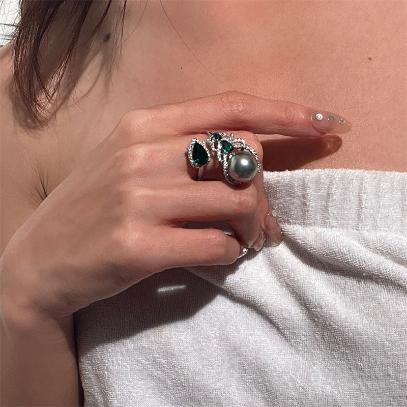 Alinna Emerald Pearl Open Ring