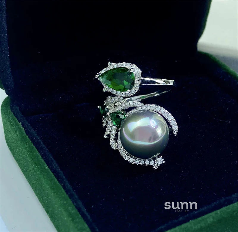Alinna Emerald Pearl Open Ring