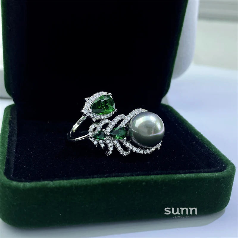 Alinna Emerald Pearl Open Ring