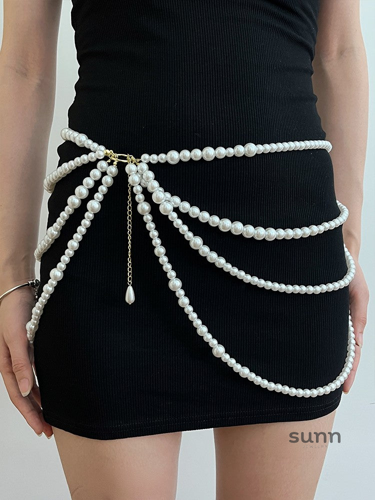 Aliviah Dainty Pearl Waist Chain [0URLR1NJ]