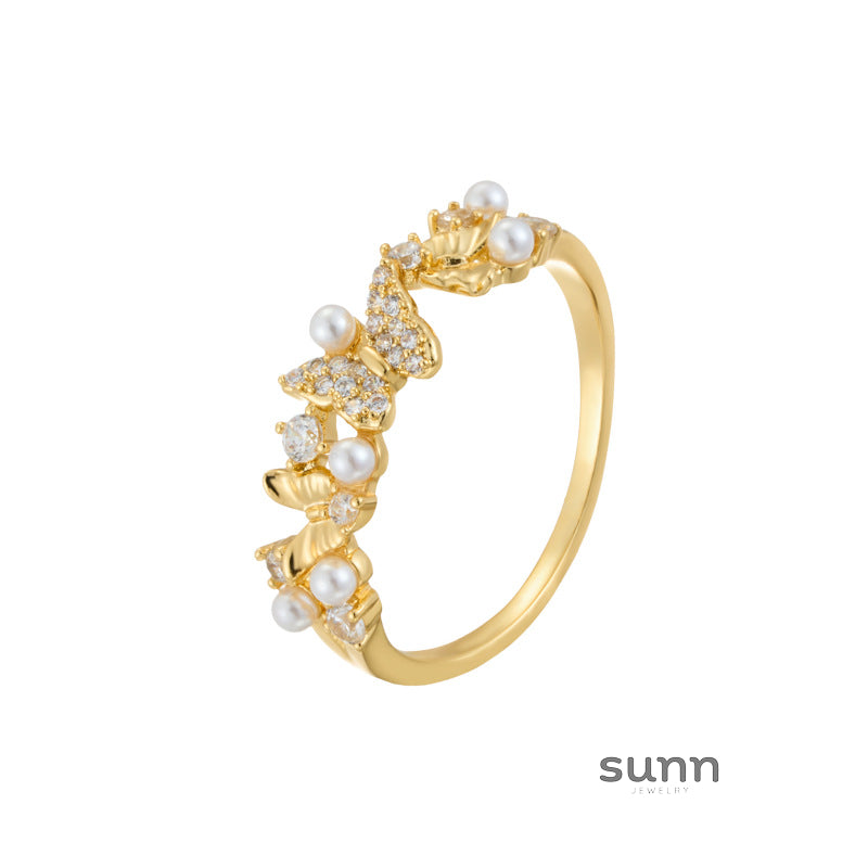 Aliviana Butterfly Pearl Ring [ZNE55AEG]