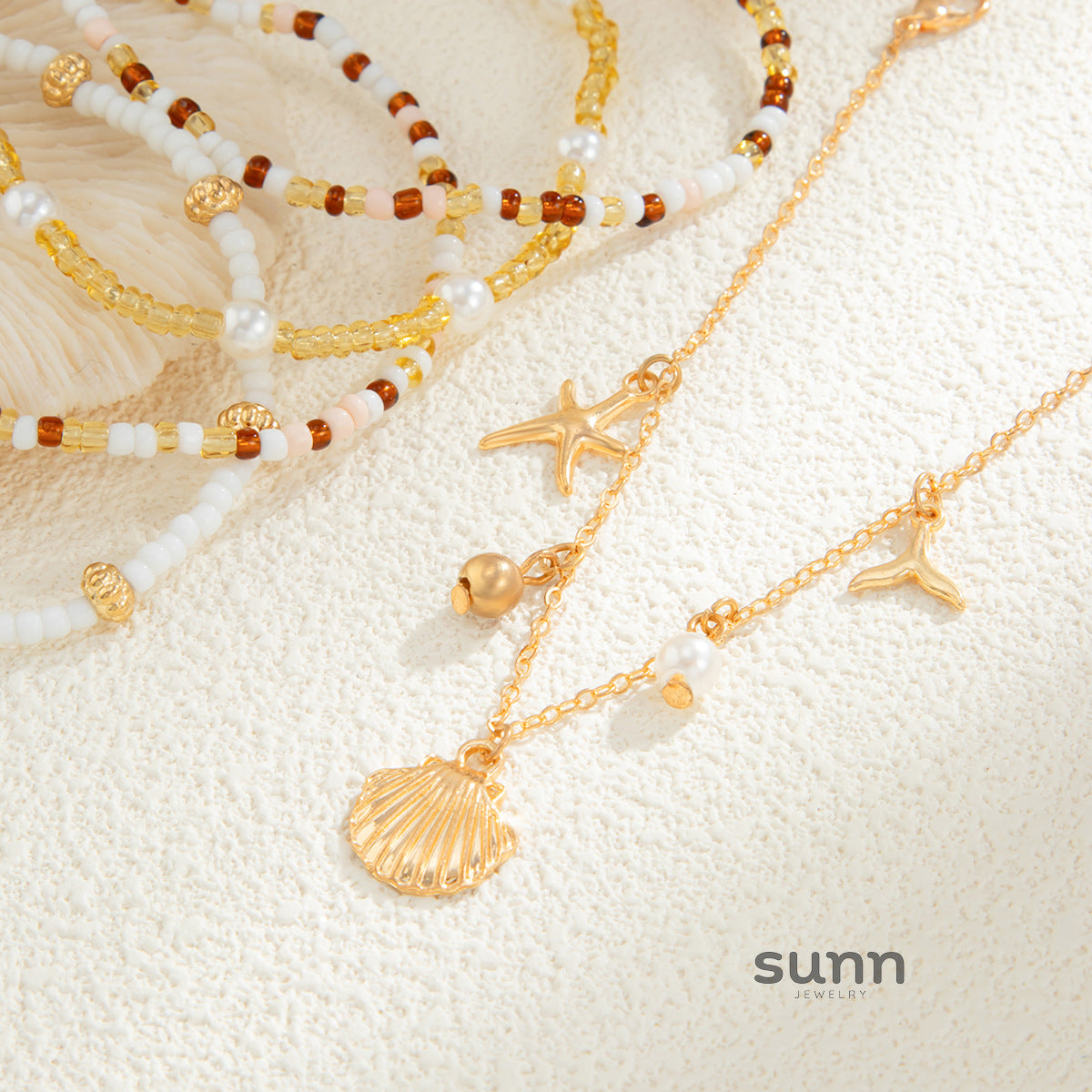 Allyson Shell Charm Anklet Set [2QRX3XOF]